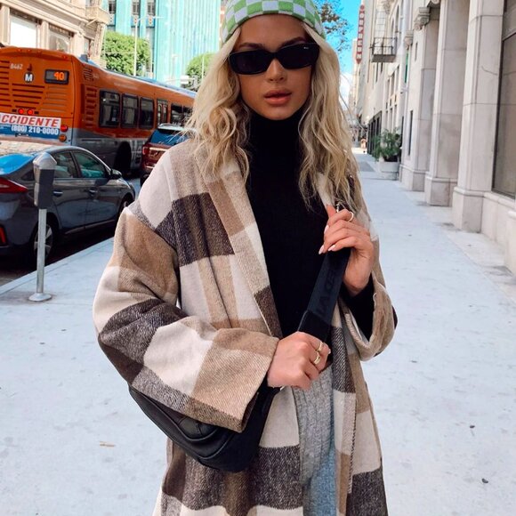 Princess Polly Penelope Coat in Beige Check NWT Size M/L - Picture 16 of 16